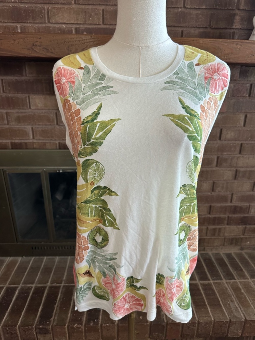 J.Crew Collector Tee Tropical Fruit Salad Sleeveless Tank Top White Small